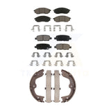 Front Rear Ceramic Brake Pads & Parking Shoe Kit For INFINITI G37 G35 M35 Nissan