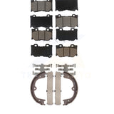 Front Rear Ceramic Brake Pads Parking Shoe Kit For INFINITI Q50 M37 QX70 Q70 M56