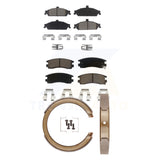 Front Rear Ceramic Brake Pads & Parking Shoe Kit For Pontiac Grand Am Oldsmobile