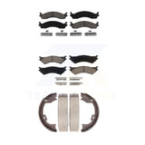 Front Rear Ceramic Brake Pads & Parking Shoe Kit For Ford E-350 Super Duty E-250