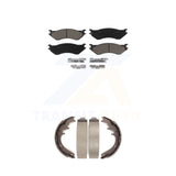 Front Rear Ceramic Brake Pads & Drum Shoes Kit For Ford F-150 Dodge Ram 1500 Van