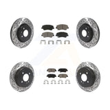 Front Rear Coated Drilled Slotted Disc Brake Rotor & Ceramic Pad Kit For Kia Rio
