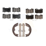 Front Rear Semi-Metallic Brake Pads Parking Shoe Kit For INFINITI G37 Nissan Q60