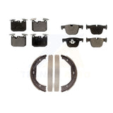 Front Rear Semi-Metallic Brake Pads Parking Shoe Kit For BMW 335i 340i 440i Gran