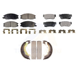 Front Rear Semi-Metallic Brake Pads Parking Shoes Kit For 01-06 Hyundai Santa Fe