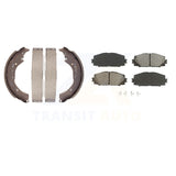 Front Rear Semi-Metallic Brake Pads & Drum Shoes Kit For Toyota Prius C Scion iQ