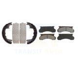 Front Rear Semi-Metallic Brake Pads And Drum Shoe Kit For Ford F-250 F-350 E-350