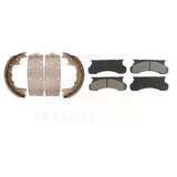 Front Rear Semi-Metallic Brake Pads Drum Shoe Kit For Ford F-350 E-350 Econoline