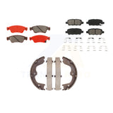 Front Rear Semi-Metallic Brake Pads & Parking Shoes Kit For INFINITI G37 G35 Q60