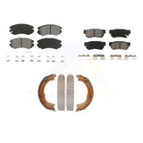 Front Rear Semi-Metallic Brake Pads Parking Shoe Kit For 2006-2009 Hyundai Azera