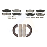 Front Rear Semi-Metallic Brake Pads And Parking Shoes Kit For Dodge Ram 1500