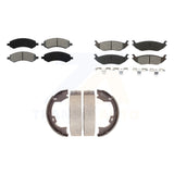 Front Rear Semi-Metallic Brake Pads And Parking Shoes Kit For Dodge Ram 1500