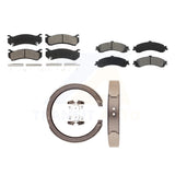 Front Rear Semi-Metallic Brake Pads Parking Shoe Kit For Chevrolet Silverado GMC