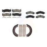 Front Rear Semi-Metallic Brake Pads Parking Shoe Kit For Chevrolet Silverado GMC