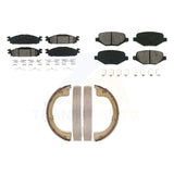 Front Rear Semi-Metallic Brake Pads & Parking Shoe Kit For 2010-2012 Lincoln MKT