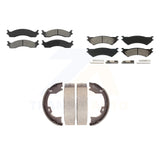 Front Rear Semi-Metallic Brake Pads & Parking Shoe Kit For Ford E-350 Super Duty