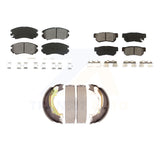 Front Rear Semi-Metallic Brake Pads & Parking Shoes Kit For Kia Sportage Hyundai