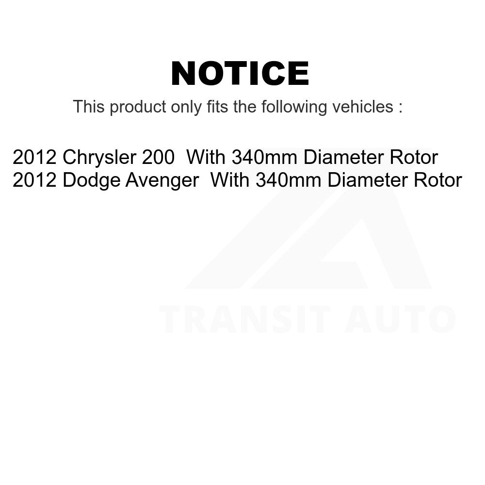 Front Disc Brake Rotors Ceramic Pad Kit For 2012-2012 Chrysler 200 Dodge Avenger