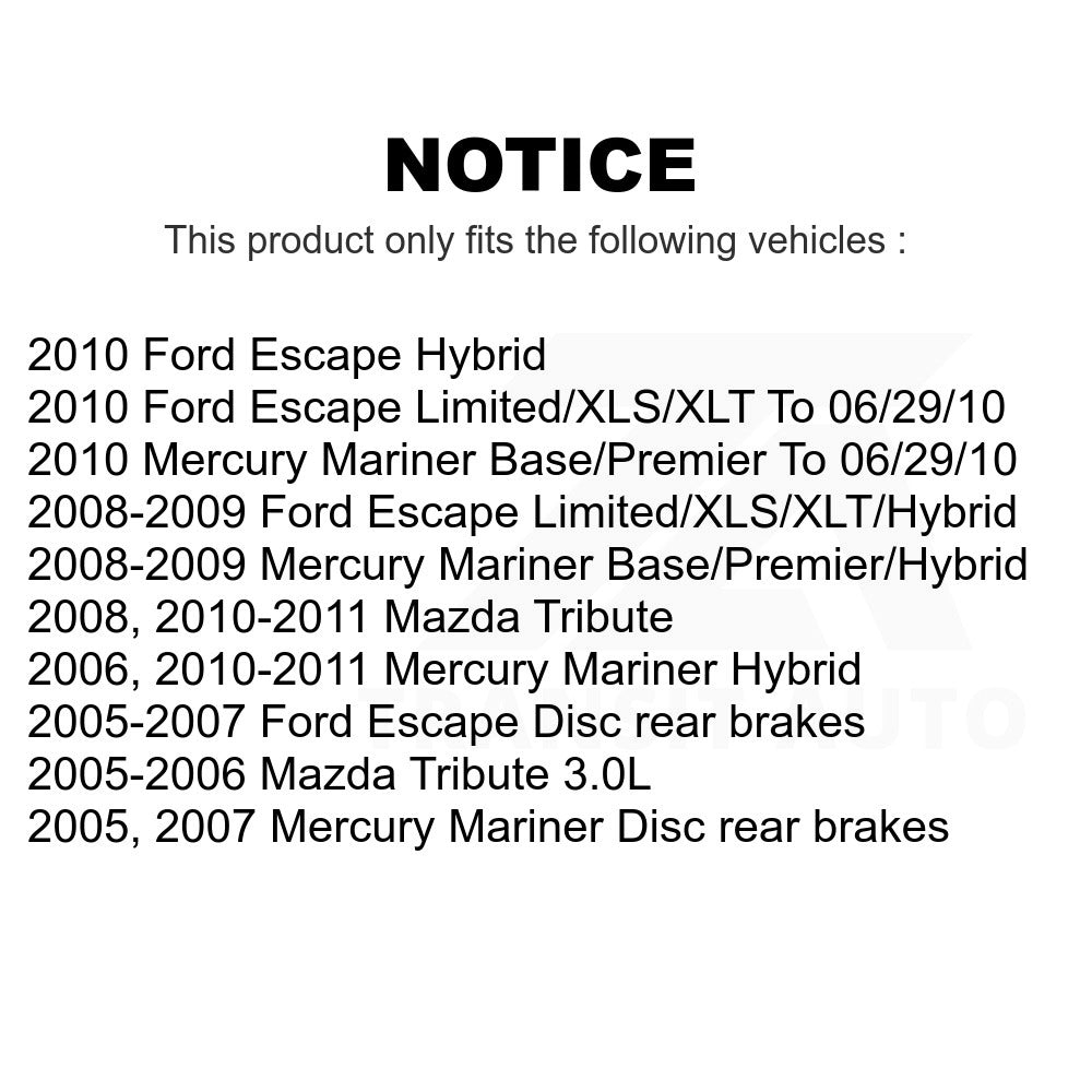 Front Rear Bearing Coat Brake Rotor Pad Kit (10Pc) For Ford Escape Mercury Mazda