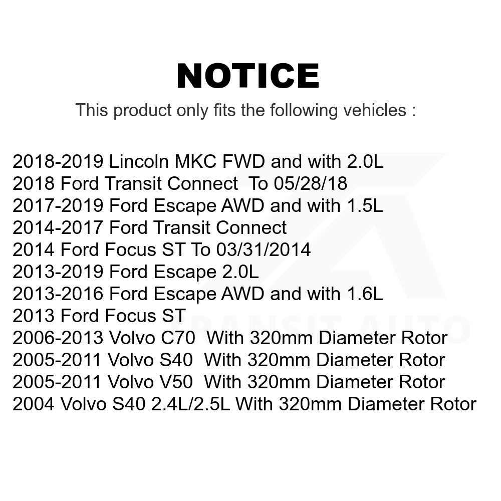 Front Coat Brake Rotors Pair For Ford Escape Focus Transit Connect Volvo S40 MKC