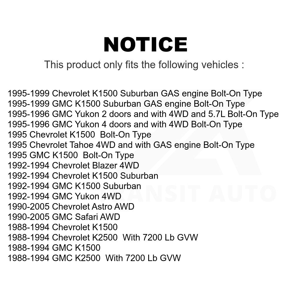 Kit de rotules avant pour Chevrolet K1500 GMC Astro banlieue K2500 Safari Yukon 
